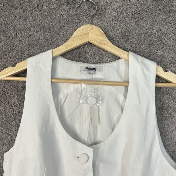 Madewell Womens Linen Vest Size 14 White Button Front Cut Away Tailored Lined - Picture 4 of 10